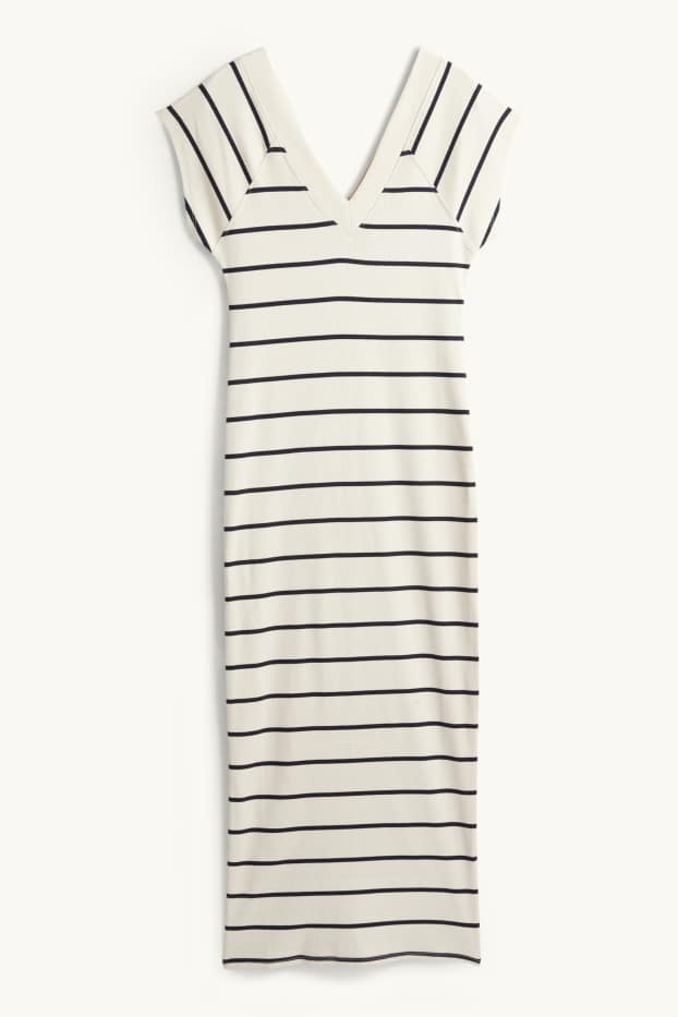 Donna - Vestito bodycon - a coste - a righe - beige