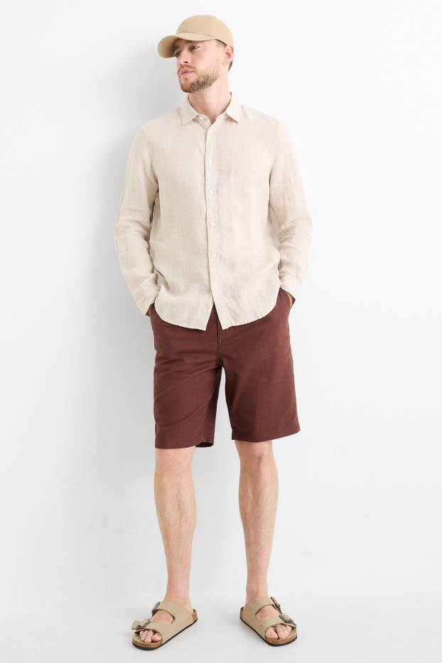 Hommes - Short - lin mélangé - marron