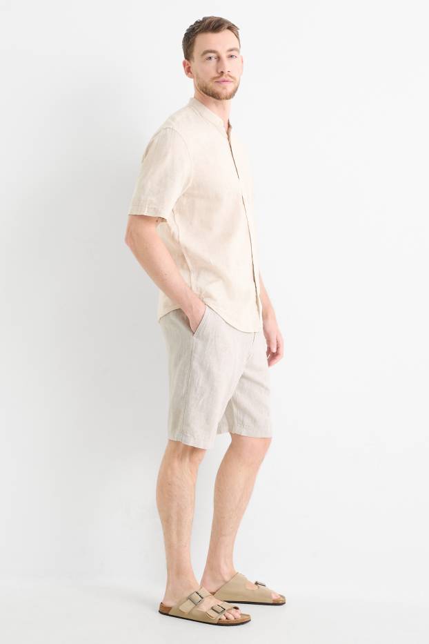Pánské - Šortky - lněná směs - krémově bílá