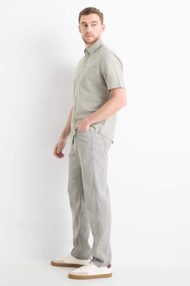 Hommes - Pantalon - regular fit - lin mélangé - gris
