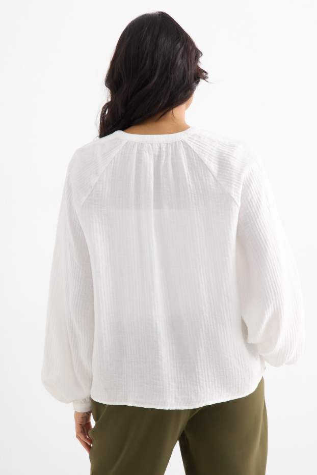 Mujer - Blusa con escote en pico - blanco