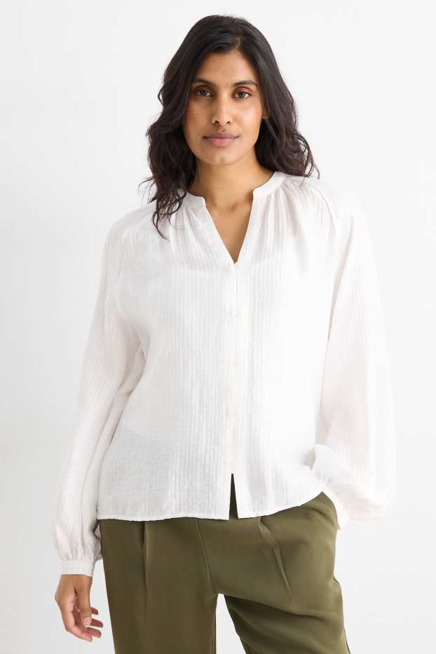 Mujer - Blusa con escote en pico - blanco
