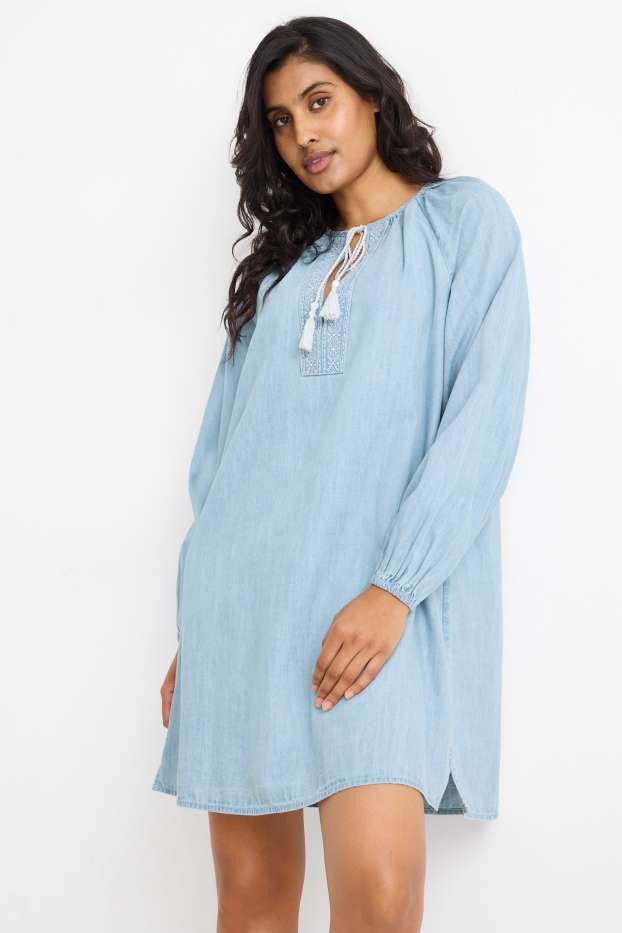 Femmes - Robe tunique - aspect jean - bleu clair