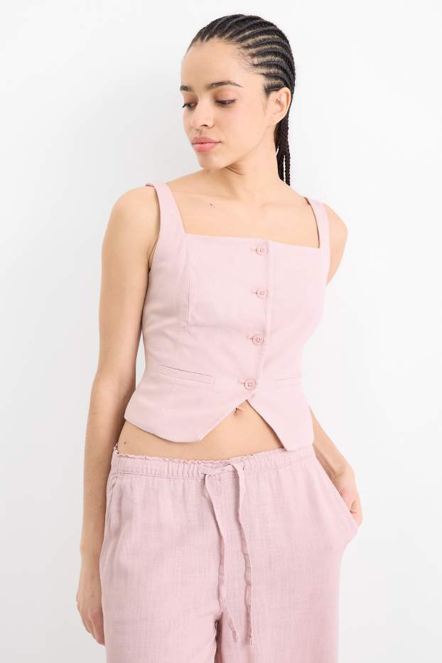 Femmes - Gilet sans manches en lin mélangé - cintré - rose