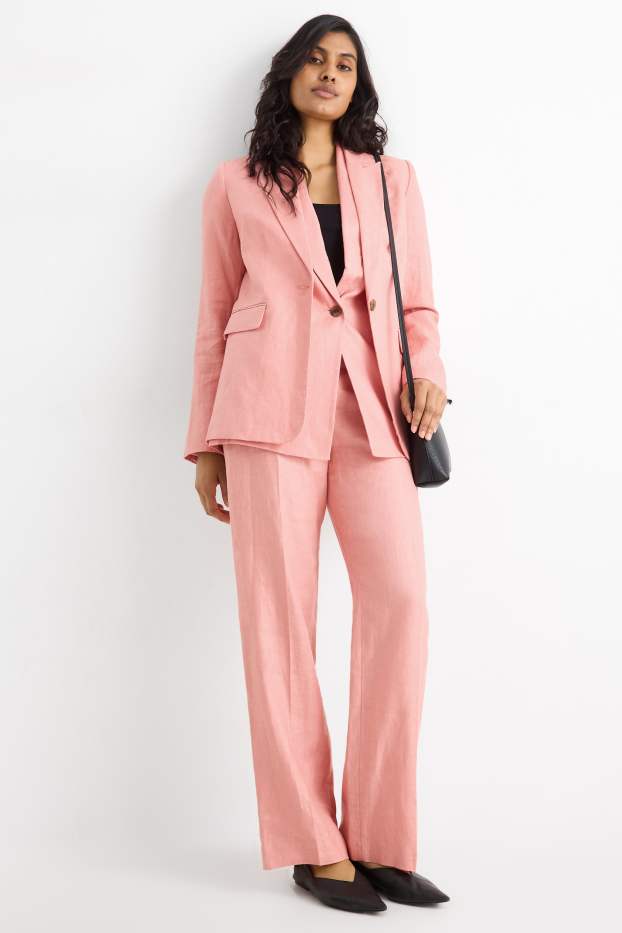 Femei - Pantaloni din in office - talie medie - regular fit - roz