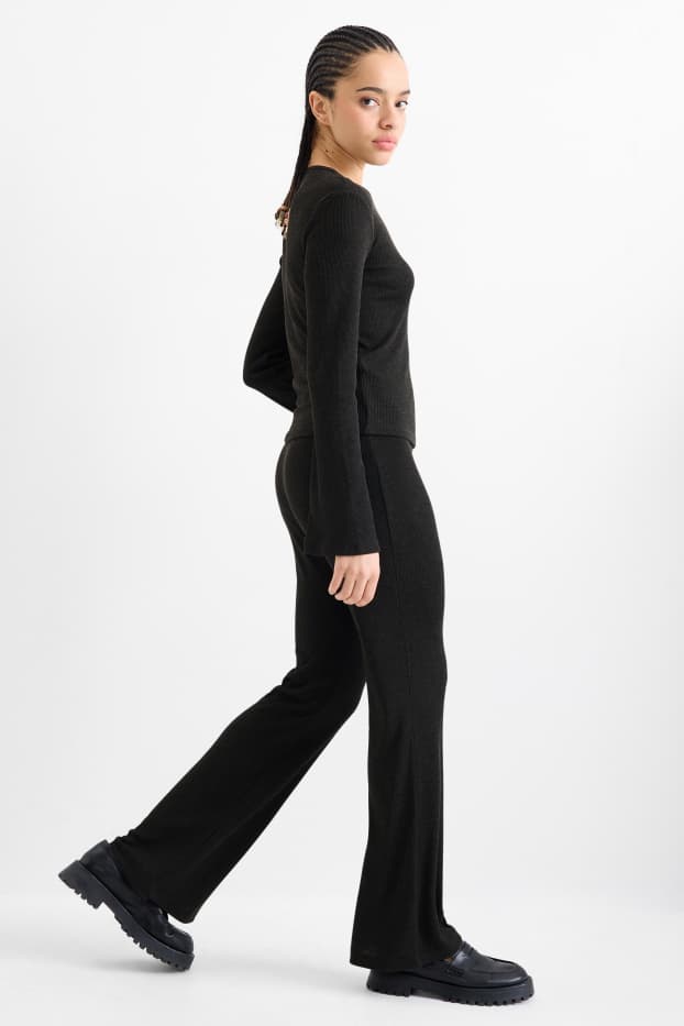 Femei - Colanți evazați - reiați - gri închis