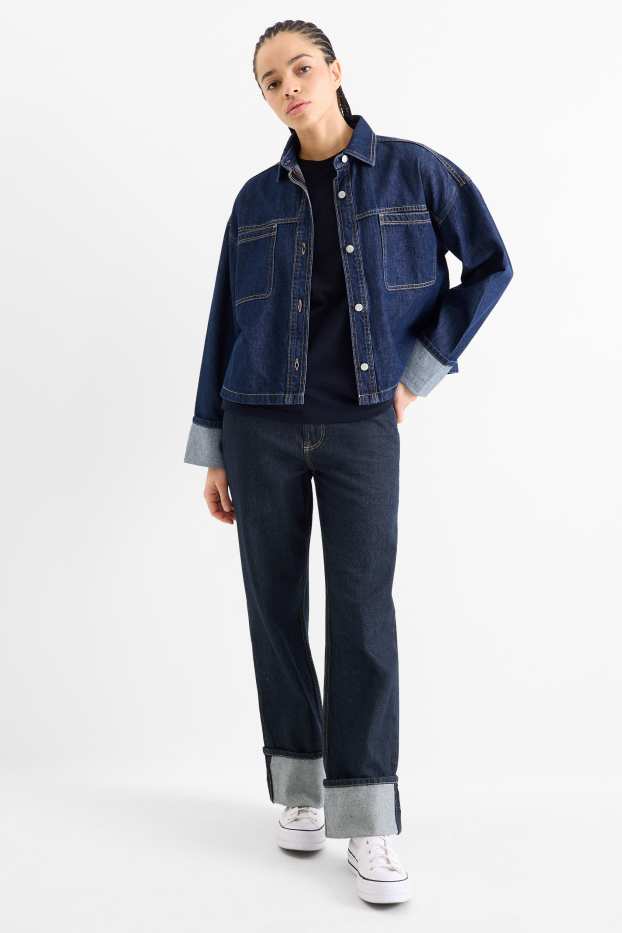 Dames - Baggy jeans - mid waist - donkerblauw