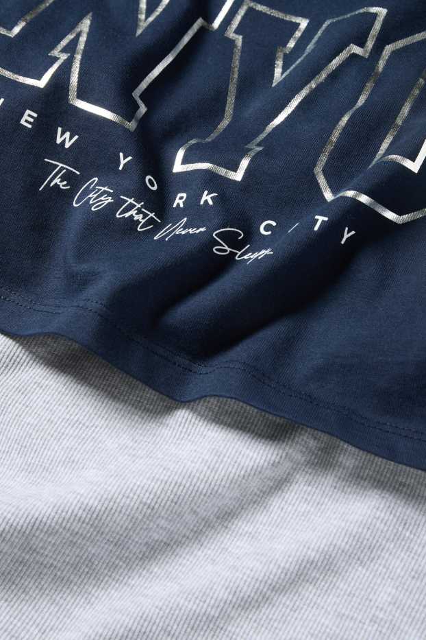 Copii - Fete - NYC - set - tricou cu mânecă scurtă și rochie - 2 piese - aspect lucios - gri deschis / albastru închis