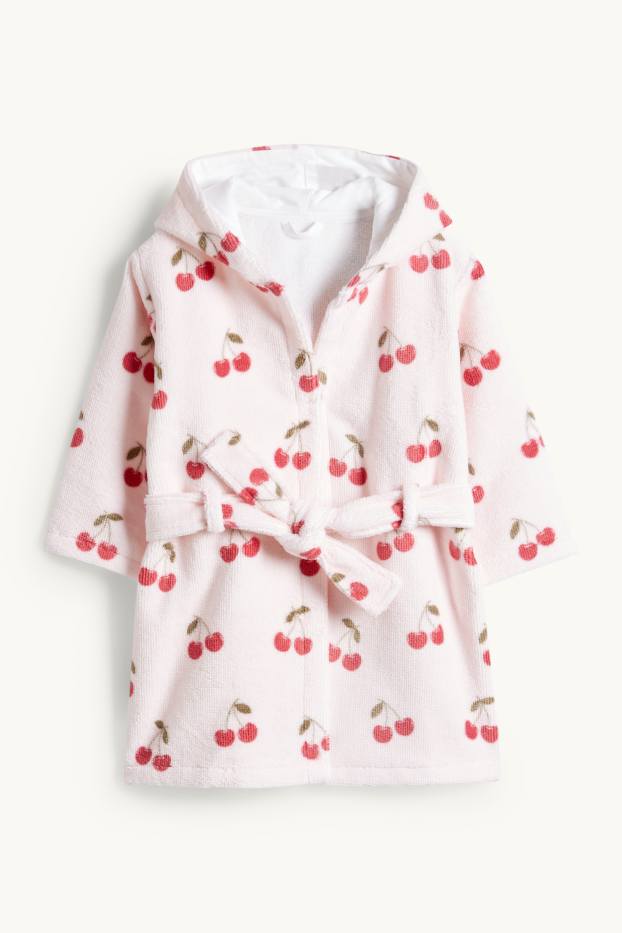 Baby Mädchen - Kirsche - Baby-Frottee-Bademantel mit Kapuze - pink