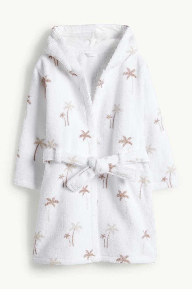 Baby Jungen - Palme - Baby-Frottee-Bademantel mit Kapuze - weiss / beige
