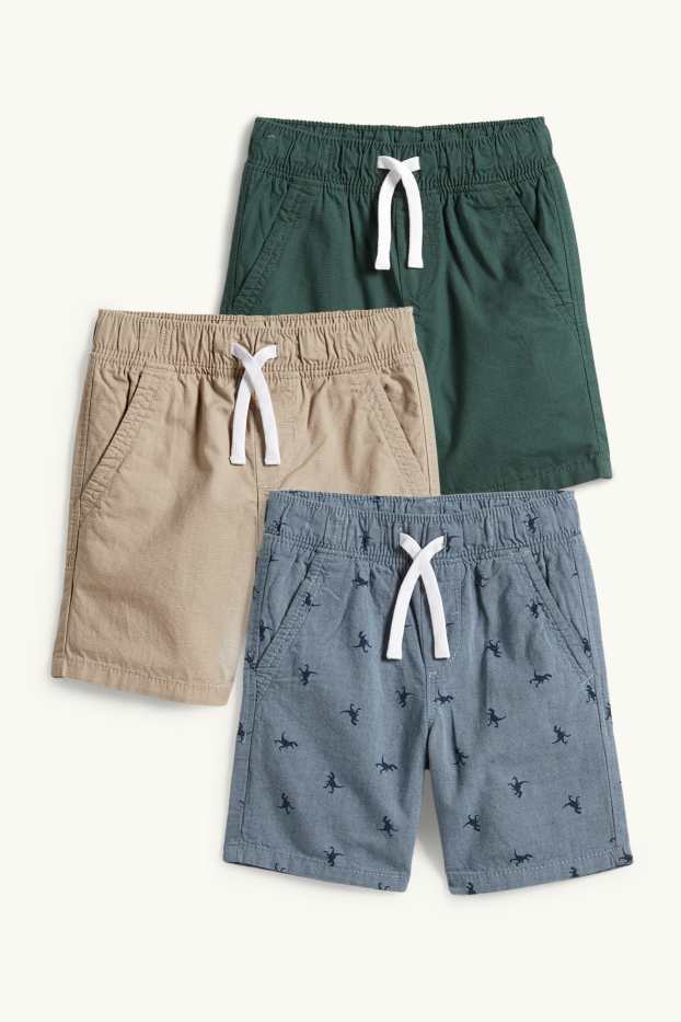 Enfants garçons - Lot de 3 - dinosaures - bermudas - vert / beige