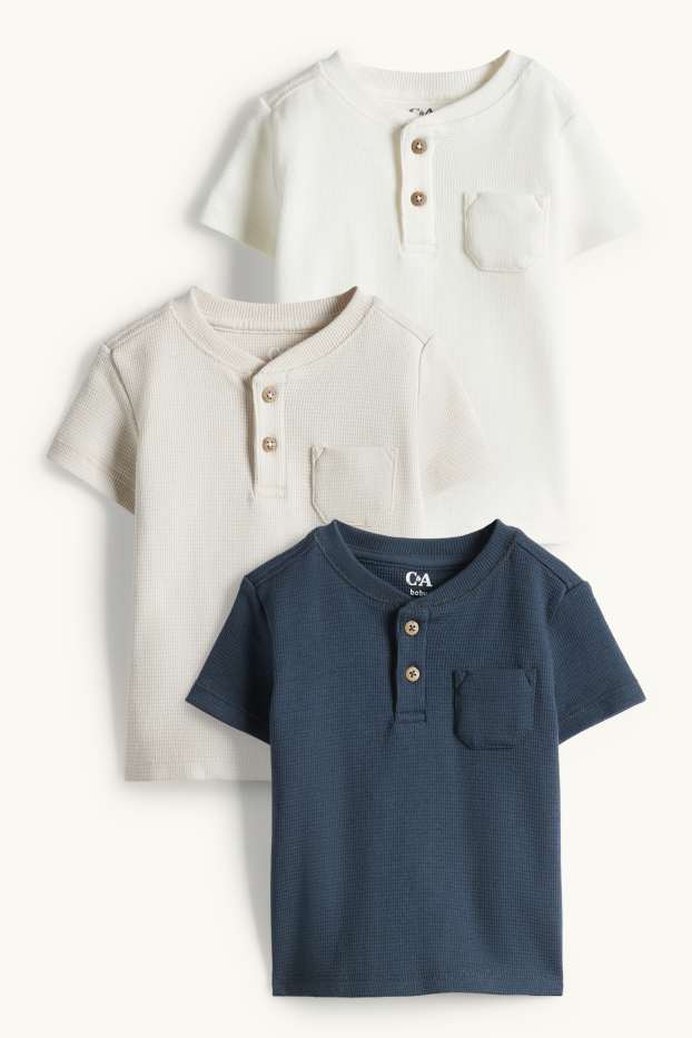 Baby Buben - Multipack 3er - Baby-Kurzarmshirt - strukturiert - dunkelblau / cremeweiß