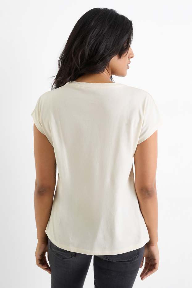 Donna - T-shirt - regular fit - a fiori - nero / bianco