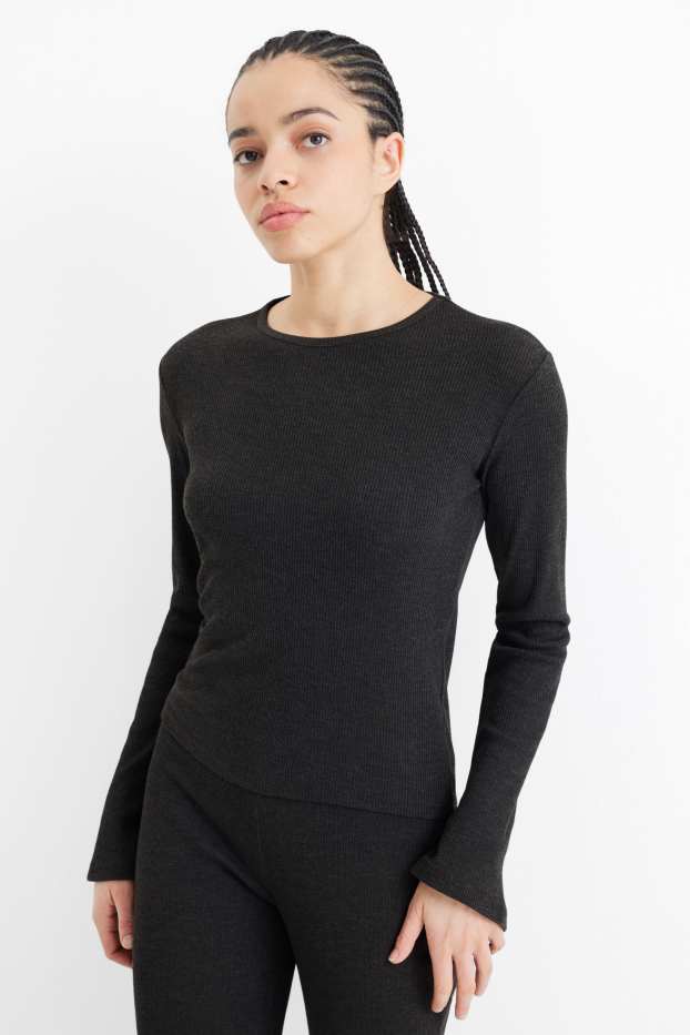 Donna - Maglia a maniche lunghe - slim fit - a coste - grigio scuro