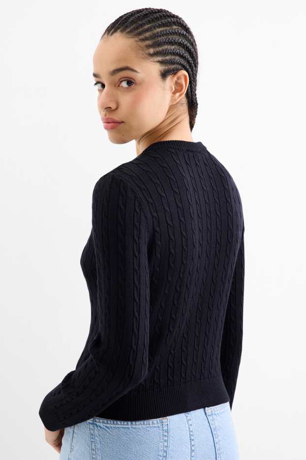 Damen - Strickjacke - Zopfmuster - dunkelblau