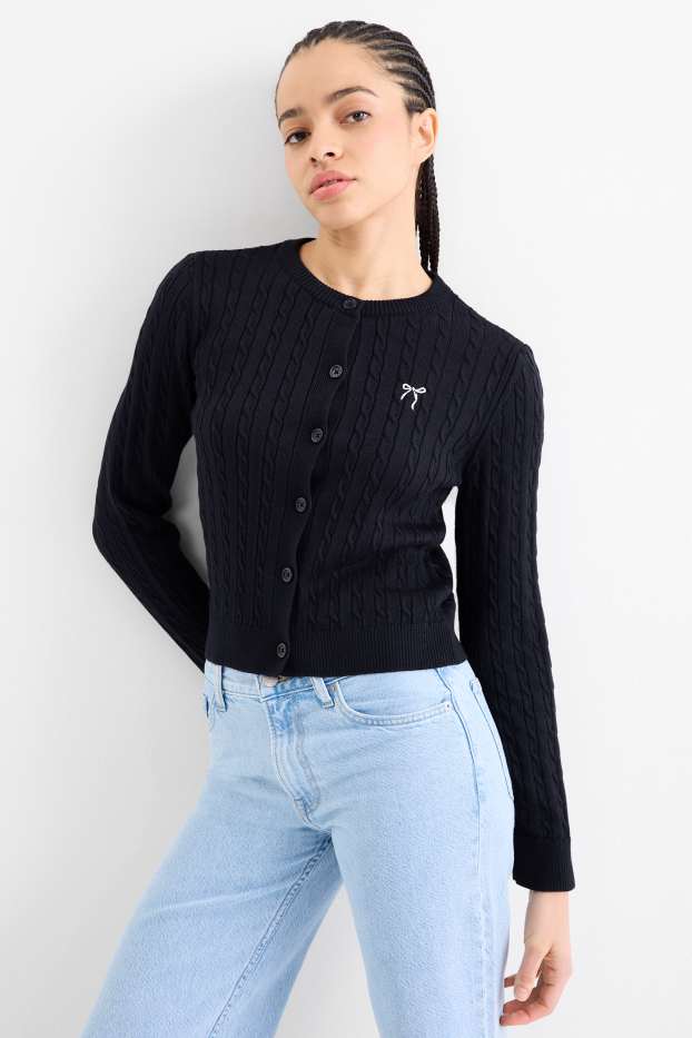 Damen - Strickjacke - Zopfmuster - dunkelblau