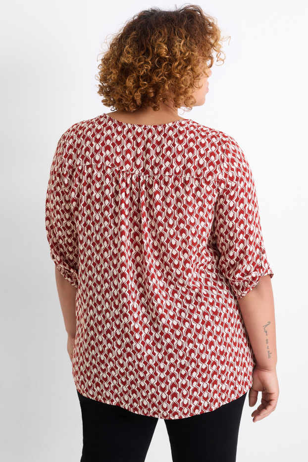 Femmes - Chemisier avec encolure en V - à motif - rouge foncé