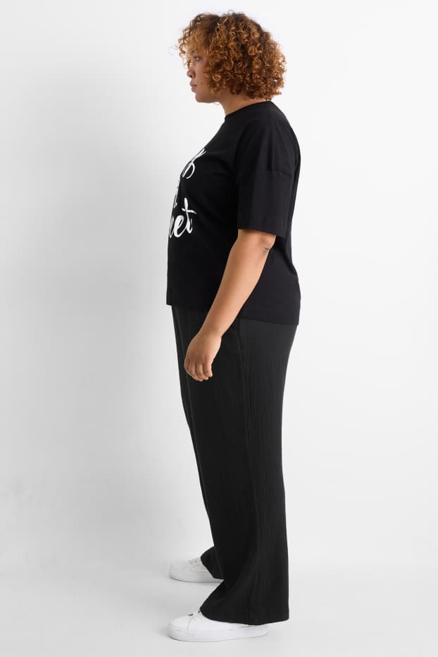 Women - Cloth trousers - mid-rise waist - relaxed fit - black