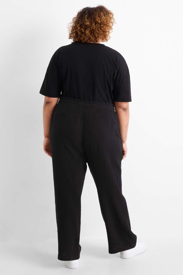 Women - Cloth trousers - mid-rise waist - relaxed fit - black