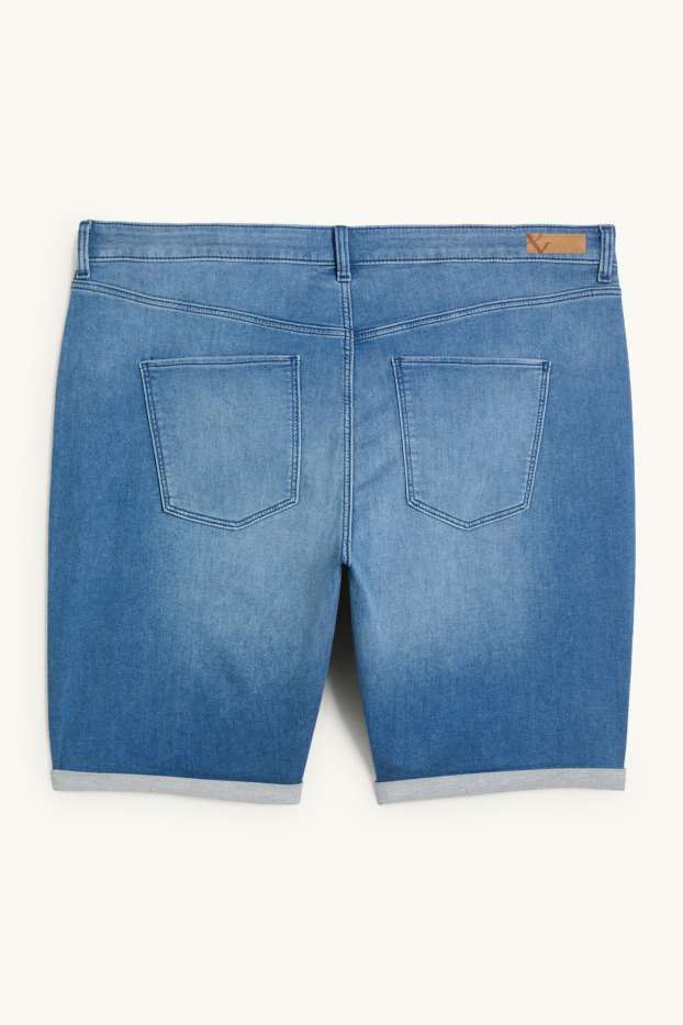 Dámské - Džínové bermudy - mid waist - jog denim - modrá