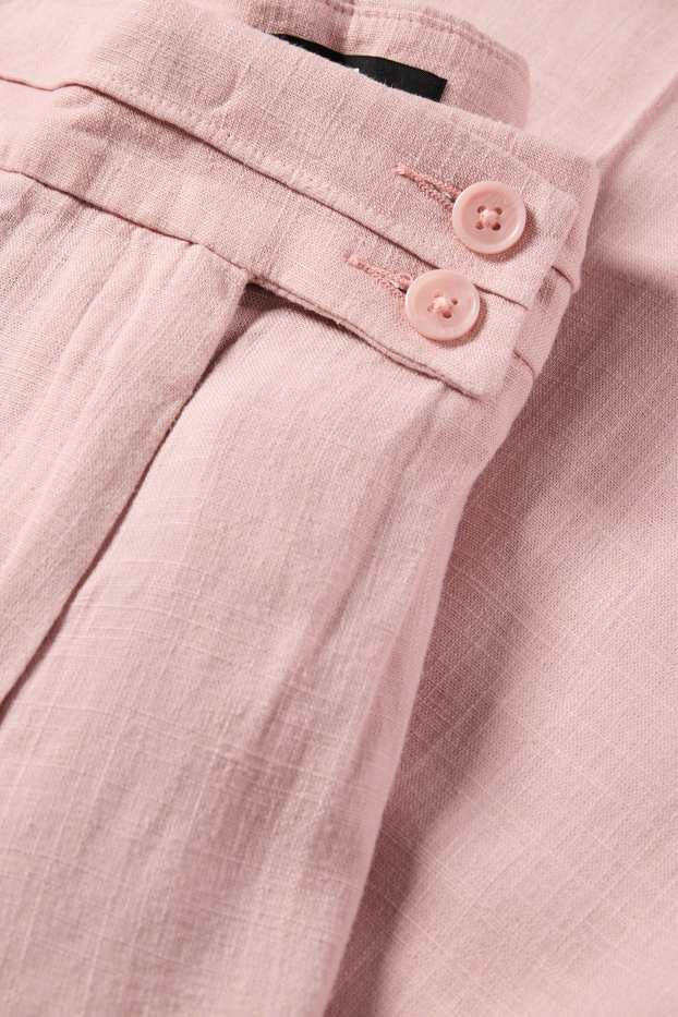 Dámské - Plátěné kalhoty s lněným podílem - mid waist - loose fit - růžová