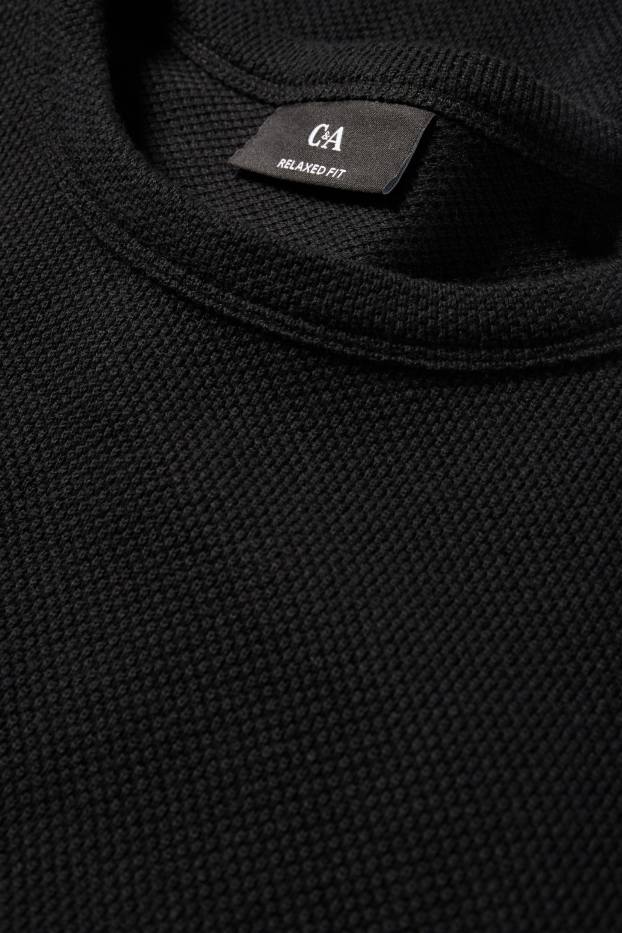 Pánské - Tričko - relaxed fit - strukturované - černá