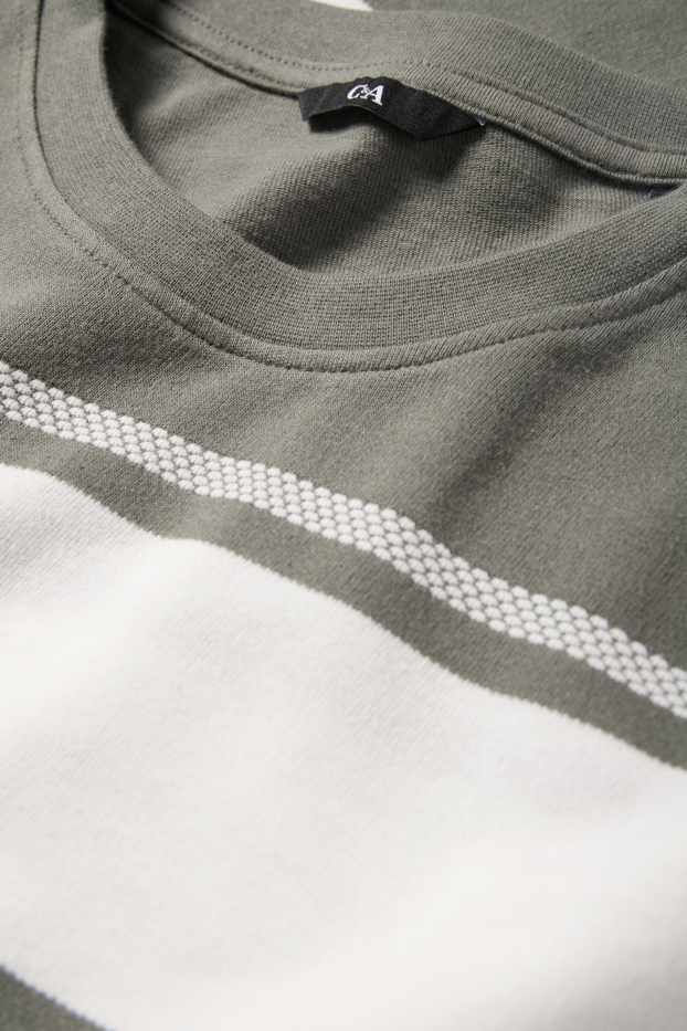 Herren - T-Shirt - Regular Fit - gestreift - strukturiert - weiss / grün