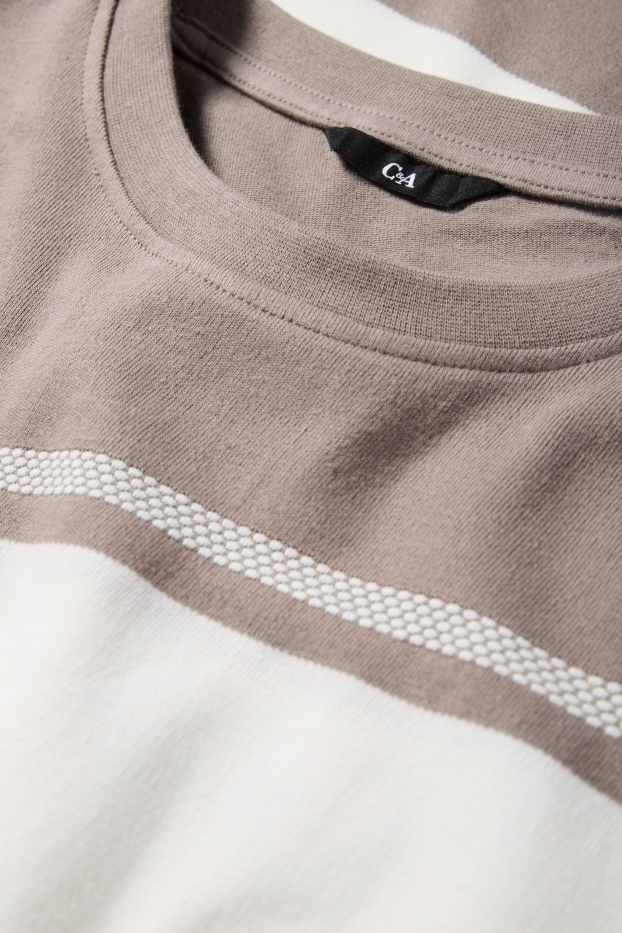 Herren - T-Shirt - Regular Fit - gestreift - strukturiert - braun / cremeweiss
