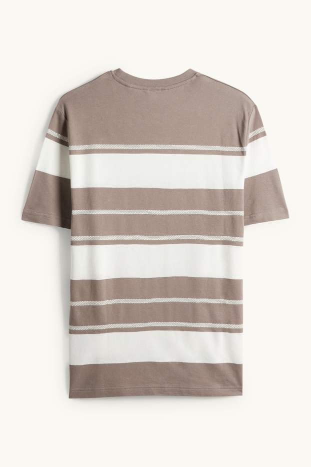 Herren - T-Shirt - Regular Fit - gestreift - strukturiert - braun / cremeweiss