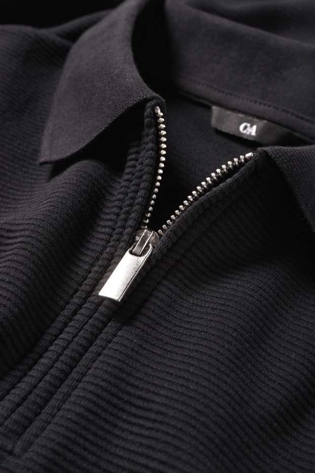 Pánské - Polokošile - regular fit - žebrovaná - černá