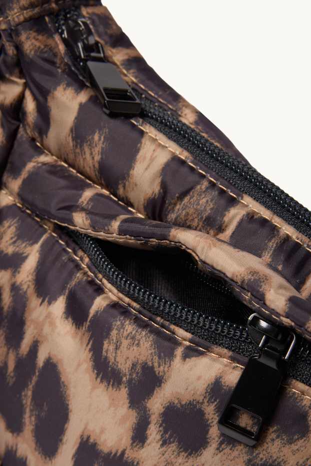 Damen - Umhängetasche - Leo-Print - schwarz / beige