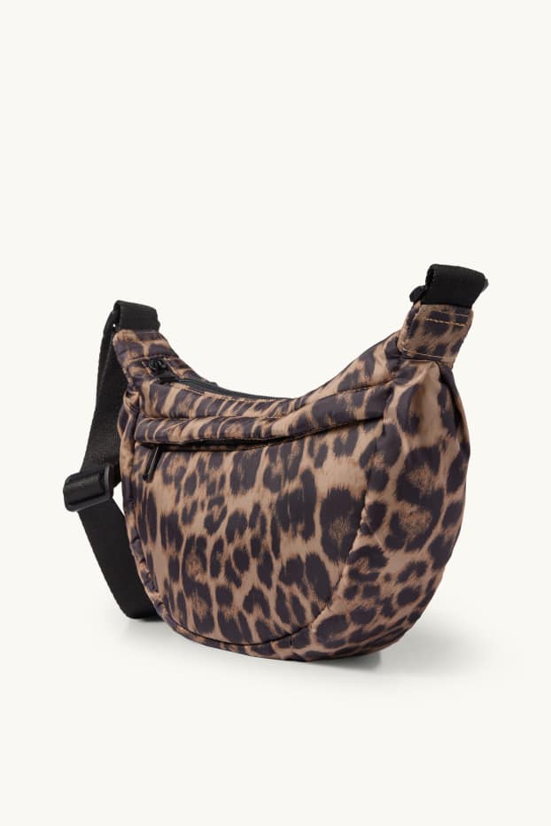 Damen - Umhängetasche - Leo-Print - schwarz / beige