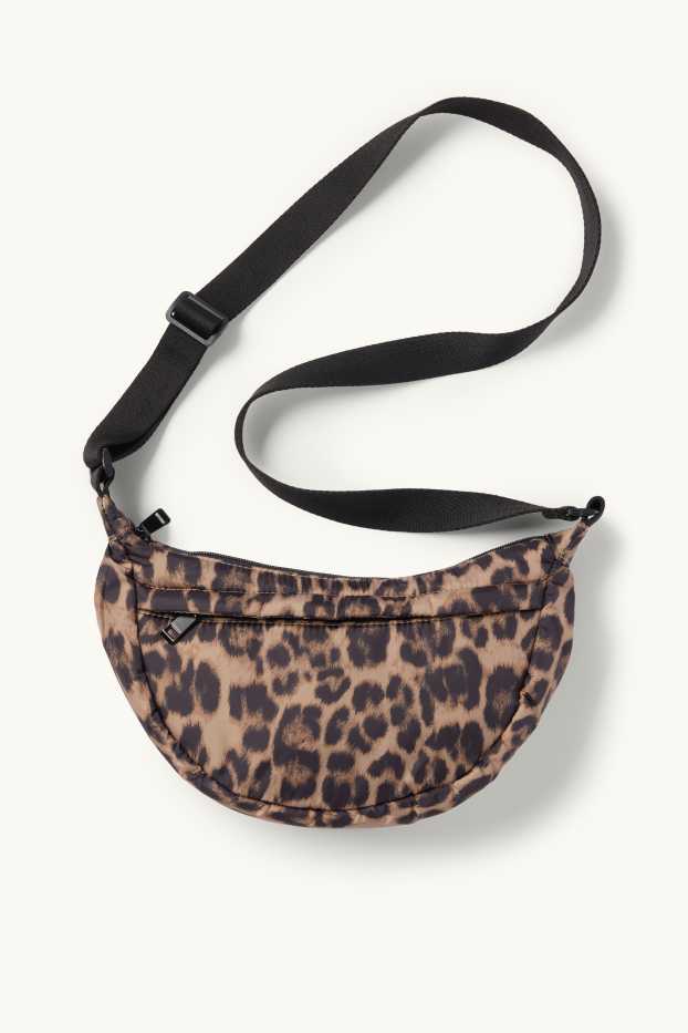 Damen - Umhängetasche - Leo-Print - schwarz / beige