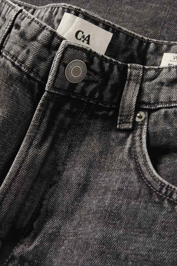 Heren - Relaxed tapered jeans, deels met linnen. - zwart