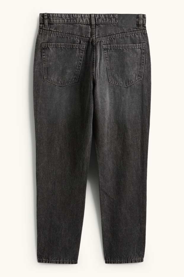 Heren - Relaxed tapered jeans, deels met linnen. - zwart