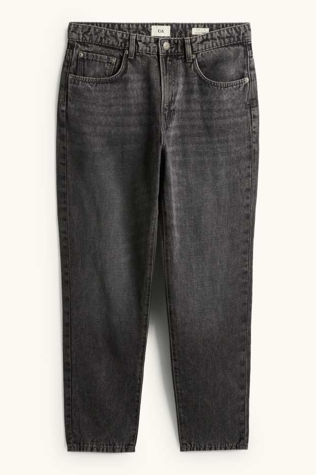 Heren - Relaxed tapered jeans, deels met linnen. - zwart