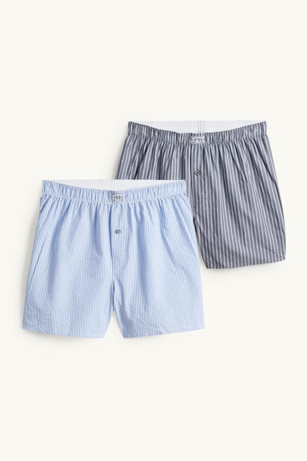 Heren - Set van 2 - boxershort - geweven - gestreept - lichtblauw