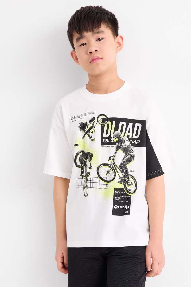 Děti - chlapci - BMX - souprava - tričko s krátkým rukávem a šortky - 2dílná - bílá/černá