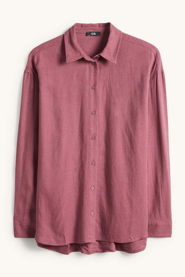 Dámské - Košilová halenka s lněným podílem - tmavě růžová