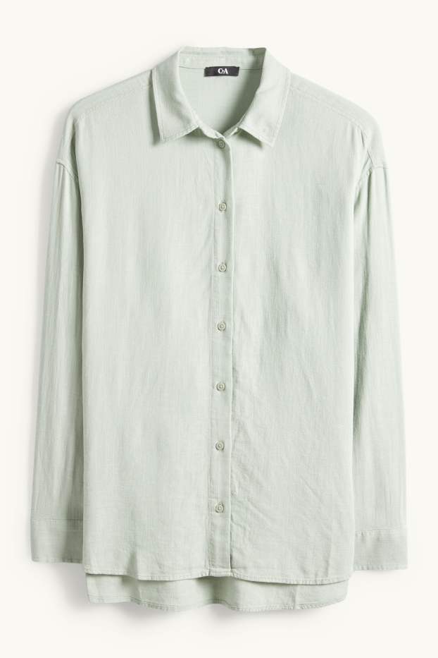 Kobiety - Bluzka koszulowa z domieszką lnu - miętowa zieleń