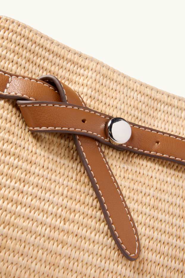 Dames - Schoudertas van raffia met afneembare draagriem - beige / bruin