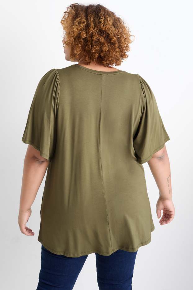 Damen - T-Shirt mit V-Ausschnitt - khaki