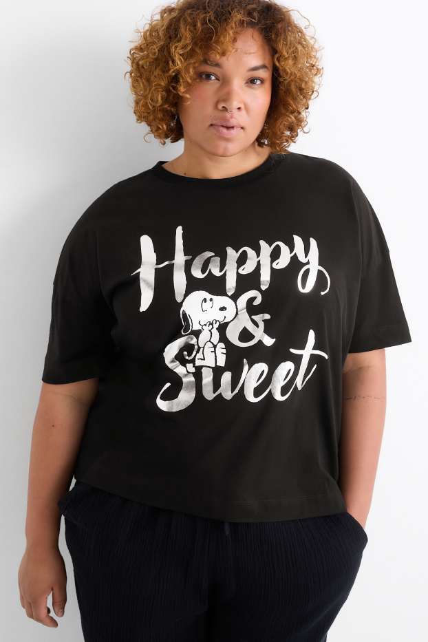 Damen - T-Shirt - Regular Fit - Glanz-Effekt - Peanuts - schwarz