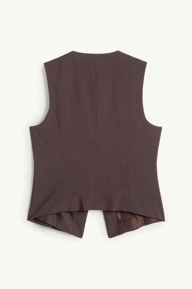 Women - Waistcoat - fitted - dark brown