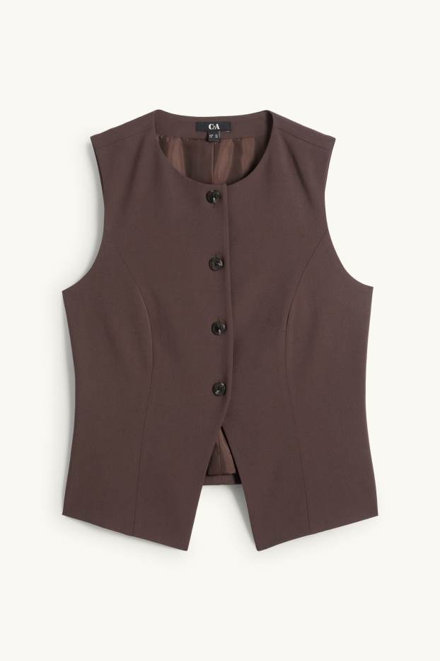 Women - Waistcoat - fitted - dark brown