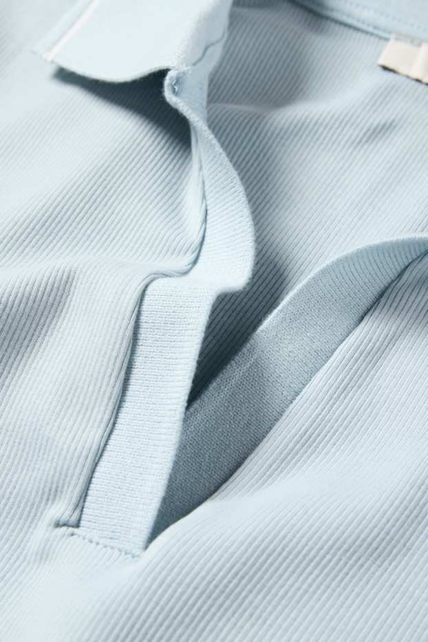 Women - Cropped polo shirt - slim fit - ribbed - light blue