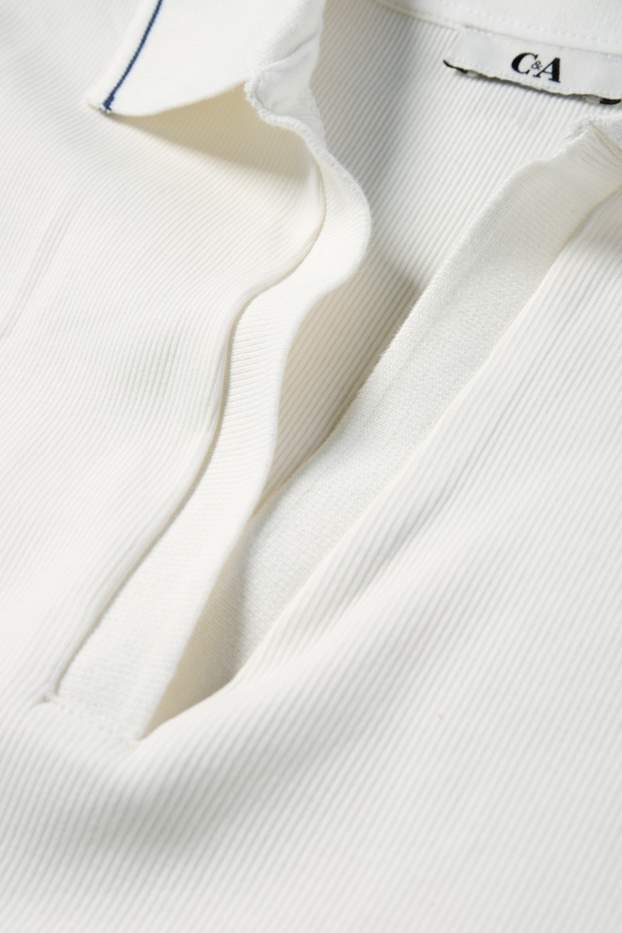 Femmes - Polo court - slim fit - finition côtelée - blanc crème