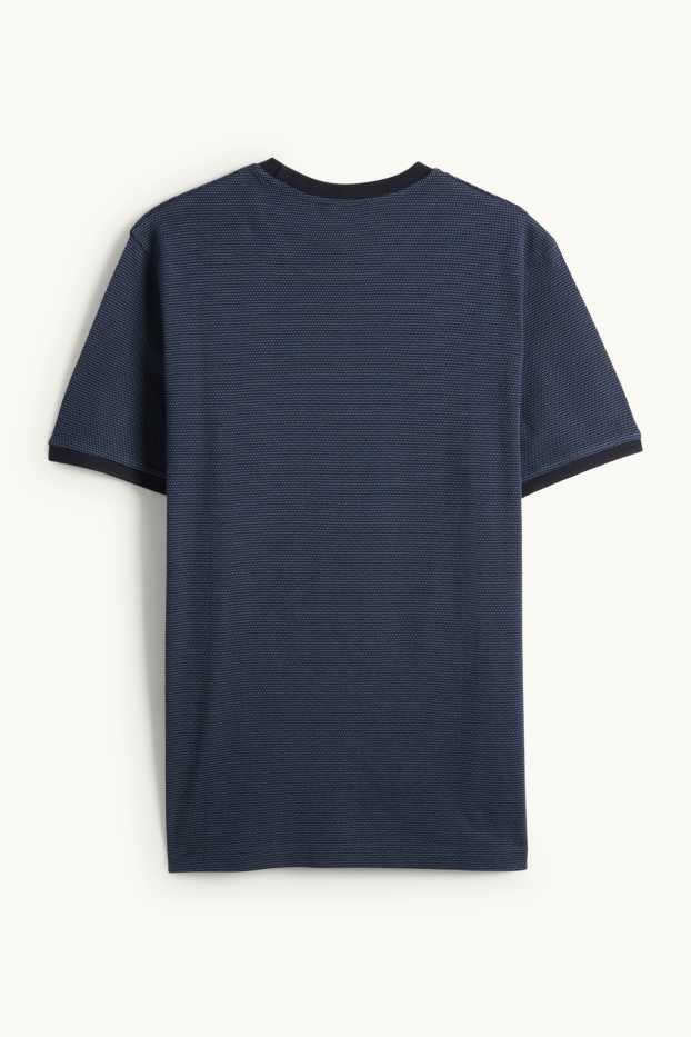 Heren - T-shirt - regular fit - met structuur - donkerblauw