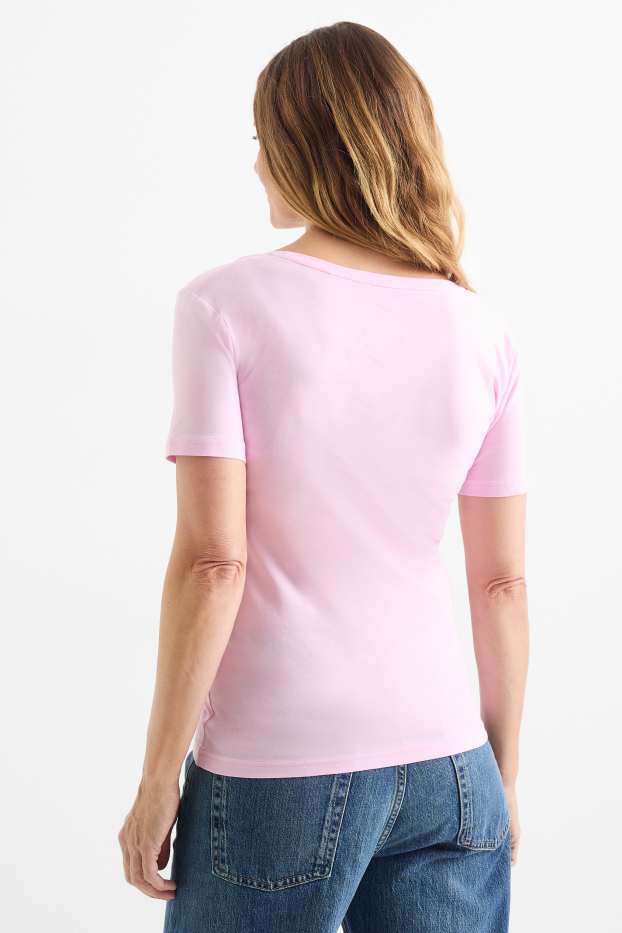 Femmes - T-shirt à col V - slim fit - rose