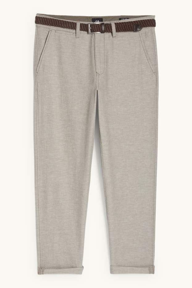 Hommes - Chino avec teneur en lin et ceinture - regular fit - beige